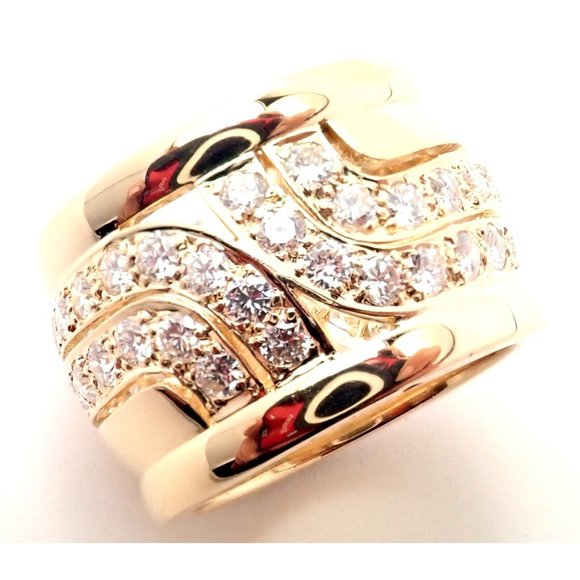 Authentic! Cartier 18k Yellow Gold Diamond Wide Band Ring Size 51 US 5 3/4 - Picture 5 of 11